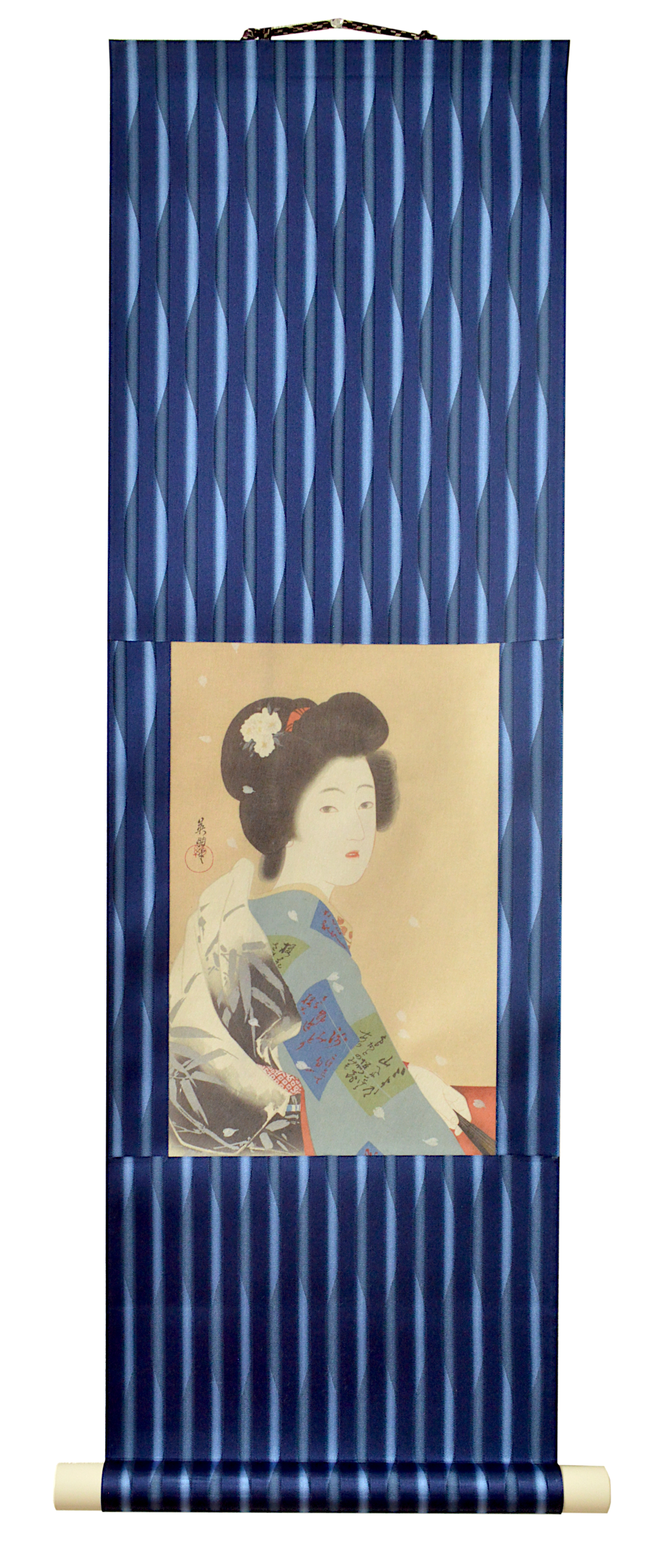 井川洗厓「新浮世絵美人 四月さくら」和紙印刷 掛軸